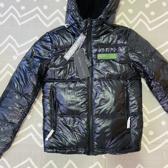 Kendall & Kylie reversible thick winter snow puffer Sherpa jacket coat bomber - Picture 4 of 14